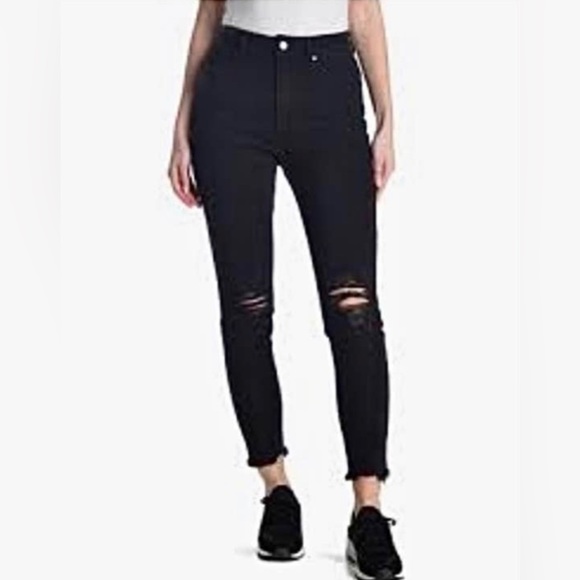 Tinsel Women High Waist Distressed Skinny Ankle Crop Denim Black Mom Jeans Sz 9 - Picture 1 of 11